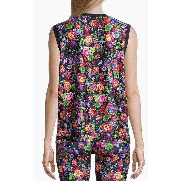 JOHNNY WAS Cantero Muscle Tank Top Medium Navy Blue Multi Color Floral Print NWT - Picture 5 of 9